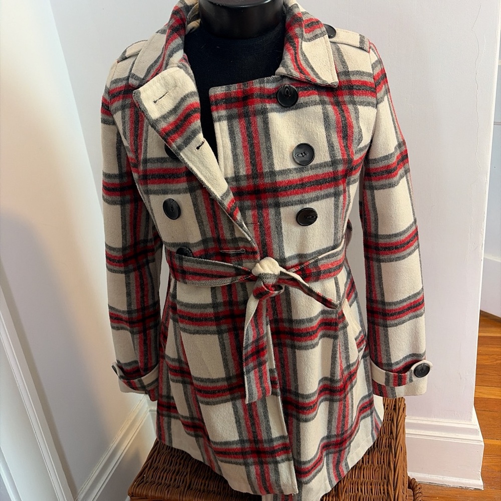 Arizona Red and Black Plaid Trench Coat- size medium
